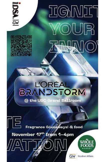 Ignite Your Innovation — L'Oréal Brandstorm USC Grand Ballroom event poster, blue crystal variant
