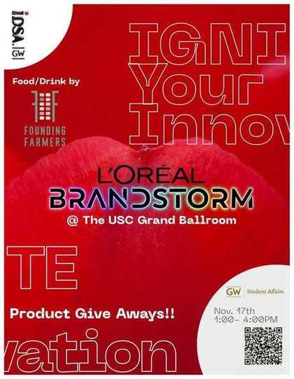 Ignite Your Innovation — L'Oréal Brandstorm USC Grand Ballroom event poster, red lip variant