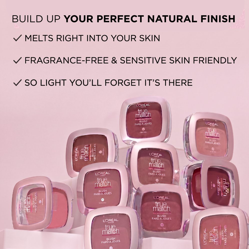 True Match Powder Blush — “Build up your perfect natural finish” product-claims page
