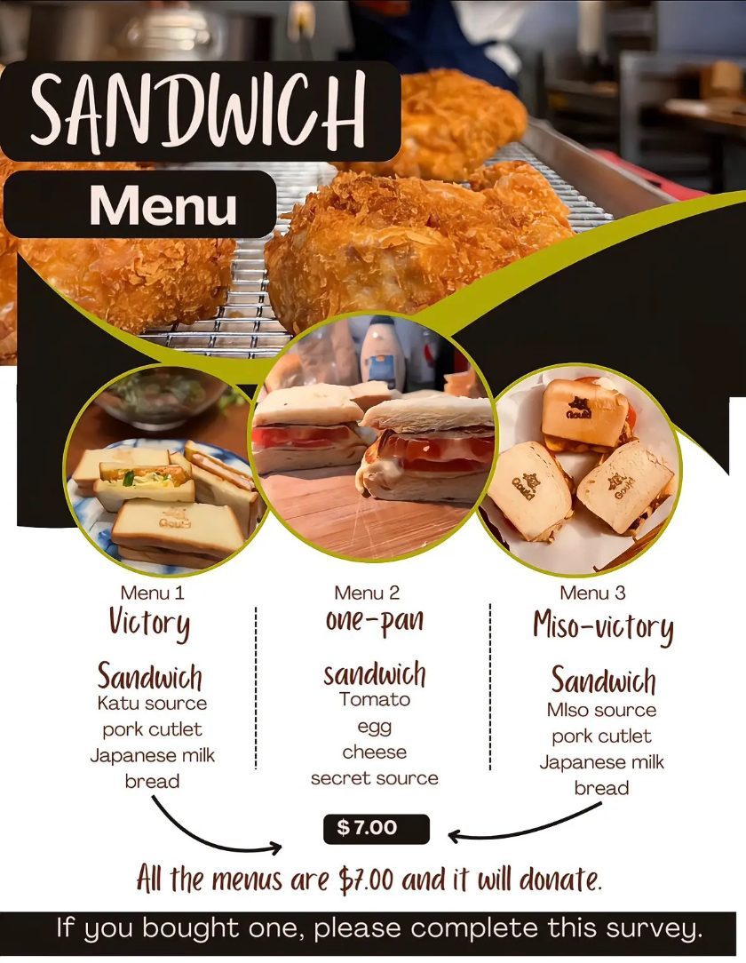 Gould charity sandwich menu — all seven dollars
